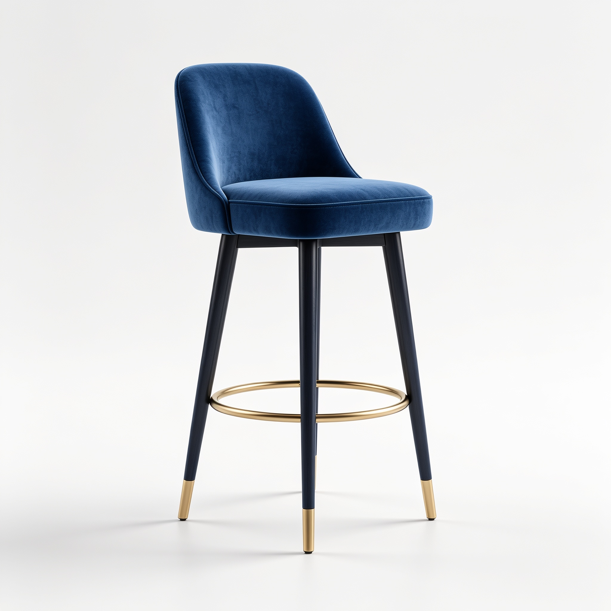 Cozyvera Sidanli Velvet Blue Bar Stools, 24 Inch Upholstered Island Stools with Footrests, Gold Bar Chairs for Home, Kitchen, Dining Room