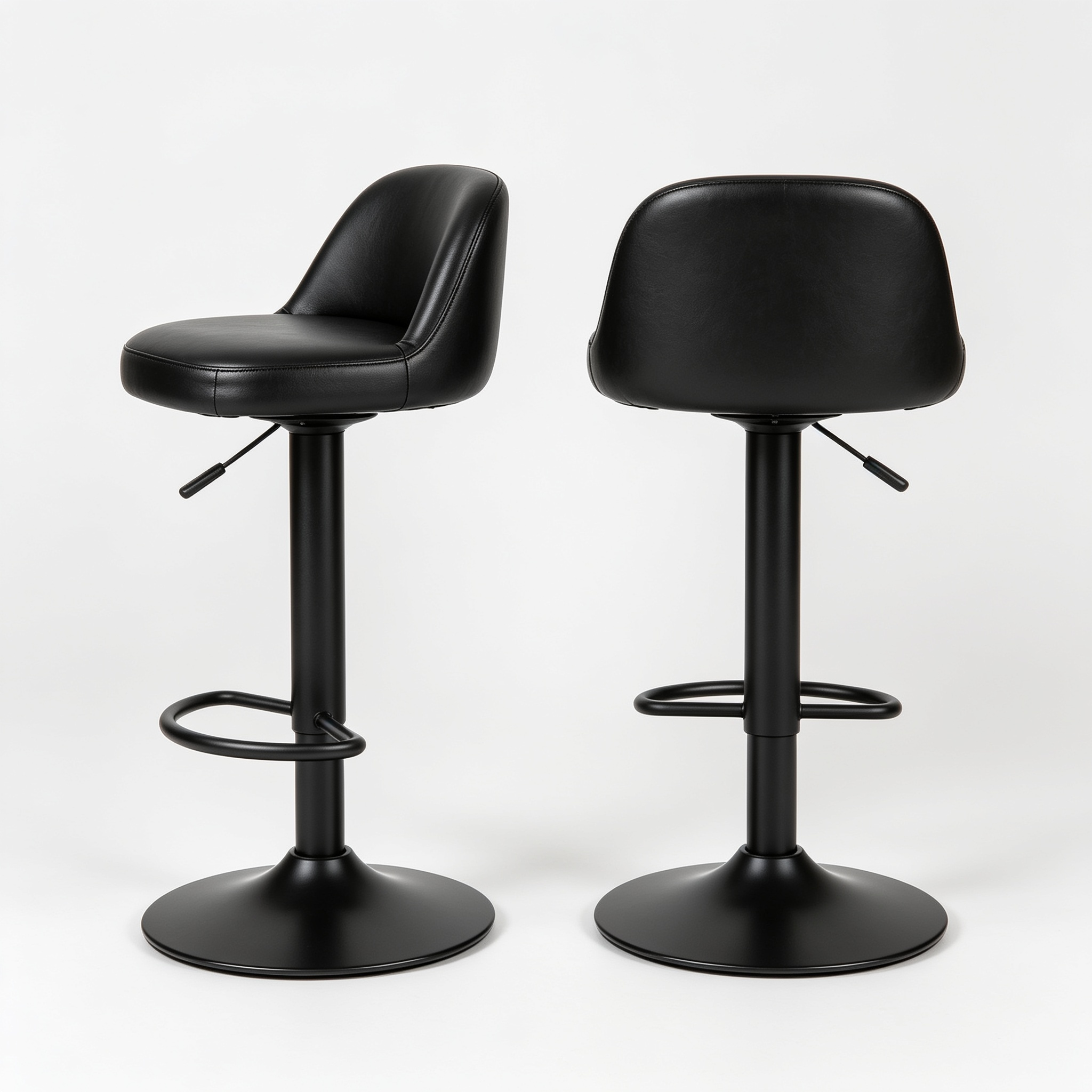Cozyvera Modern Adjustable Bar Stools Set of 2,Swivel Backs with Faux Leather Counter Height for Kitchen Island Breakfast Bar Chairs Padded Seats for Bar(Black)