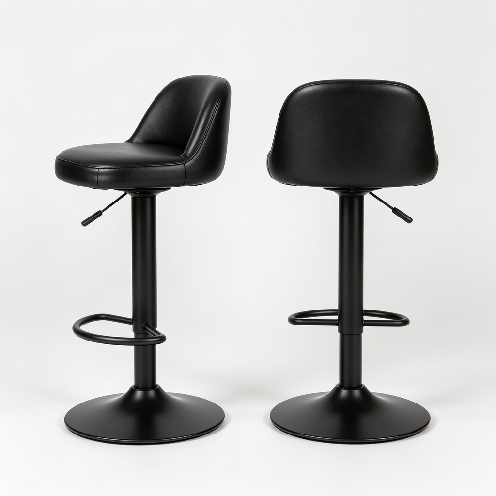 Cozyvera Modern Adjustable Bar Stools Set of 2,Swivel Backs with Faux Leather Counter Height for Kitchen Island Breakfast Bar Chairs Padded Seats for Bar(Black)