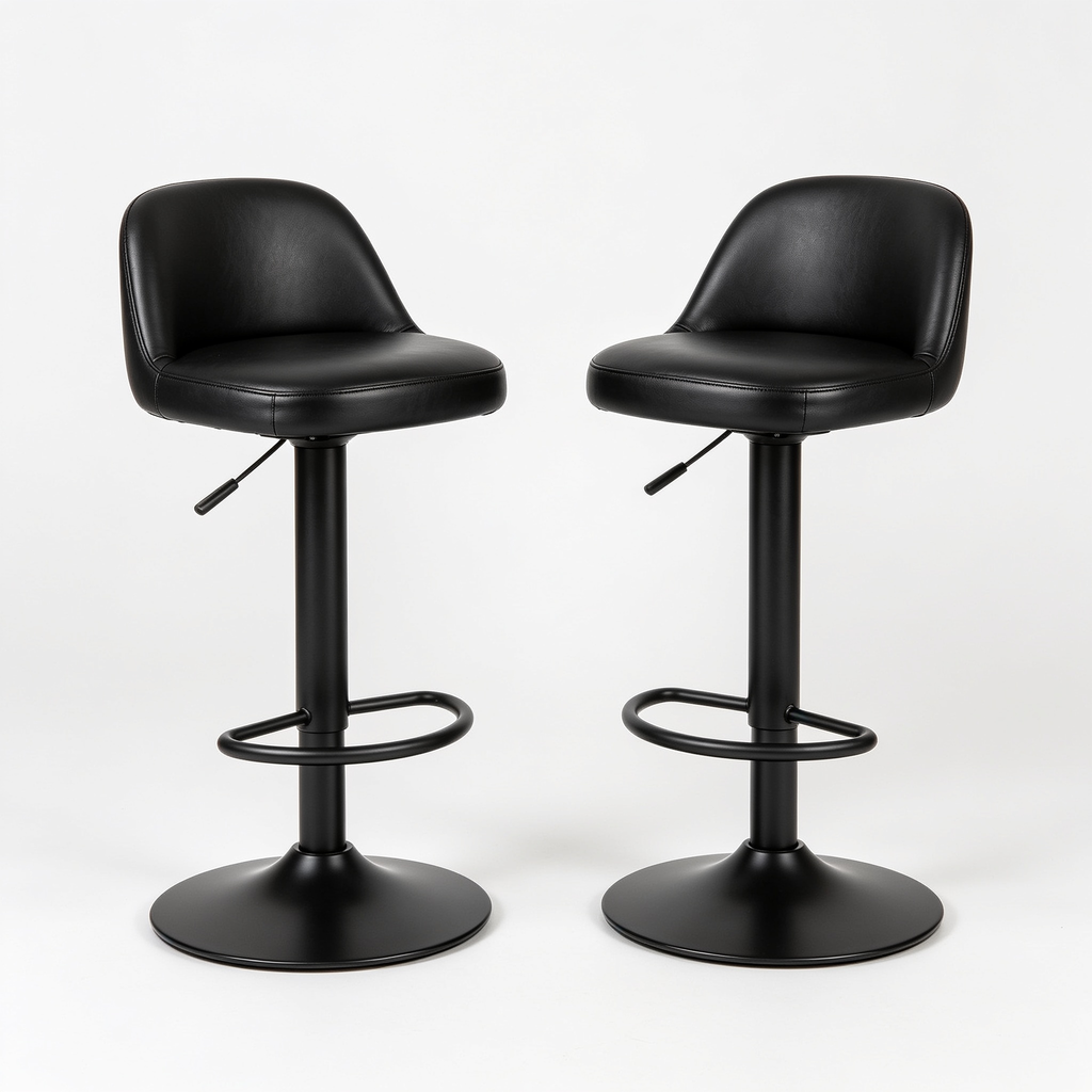 Cozyvera Modern Adjustable Bar Stools Set of 2,Swivel Backs with Faux Leather Counter Height for Kitchen Island Breakfast Bar Chairs Padded Seats for Bar(Black)