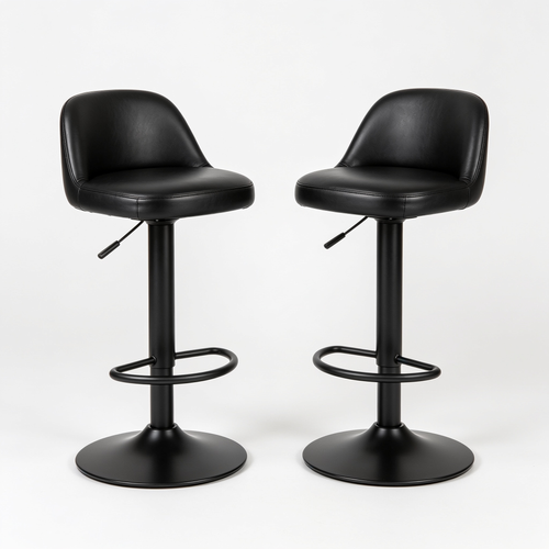 Cozyvera Modern Adjustable Bar Stools Set of 2,Swivel Backs with Faux Leather Counter Height for Kitchen Island Breakfast Bar Chairs Padded Seats for Bar(Black)